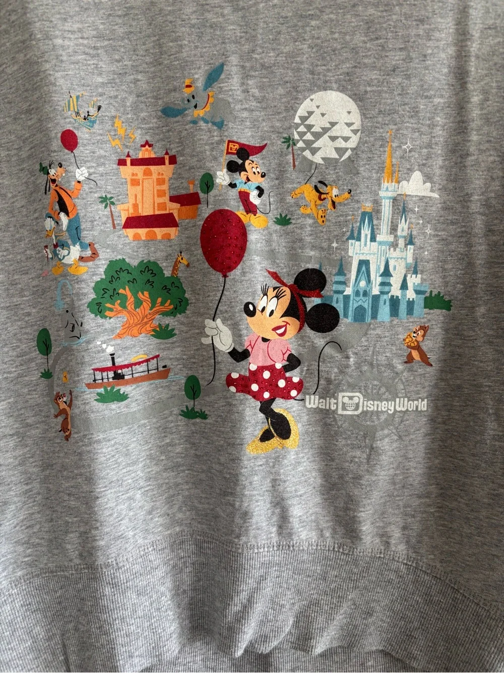 Walt Disney World Park Life Minnie Mouse Gray Crewneck Graphic Sweatshirt - Picture 4 of 12